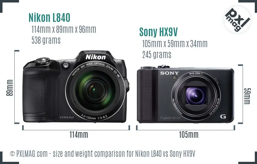 Nikon L840 vs Sony HX9V size comparison