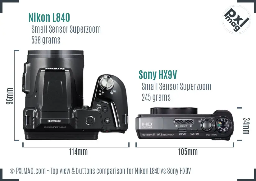 Nikon L840 vs Sony HX9V top view buttons comparison