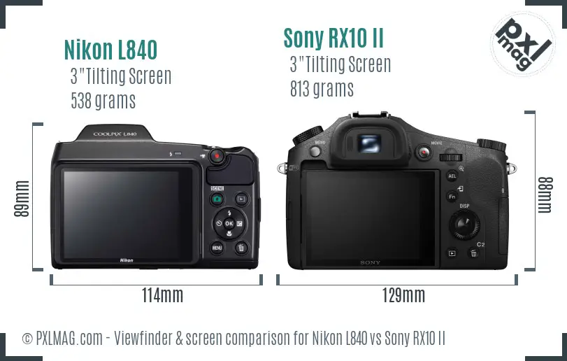 Nikon L840 vs Sony RX10 II Screen and Viewfinder comparison