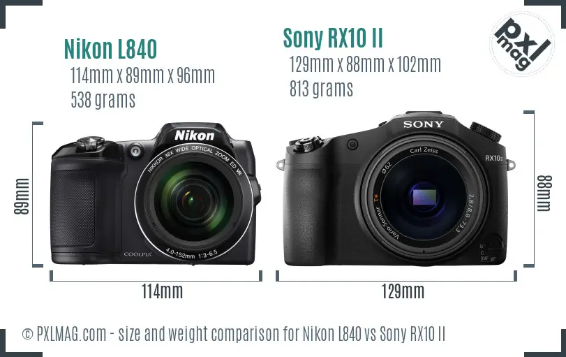 Nikon L840 vs Sony RX10 II size comparison