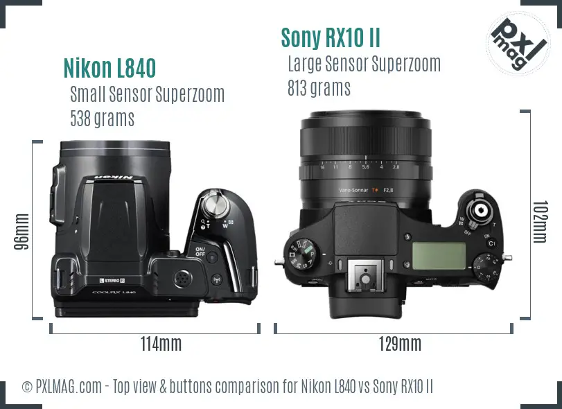 Nikon L840 vs Sony RX10 II top view buttons comparison