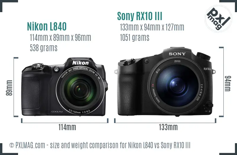 Nikon L840 vs Sony RX10 III size comparison