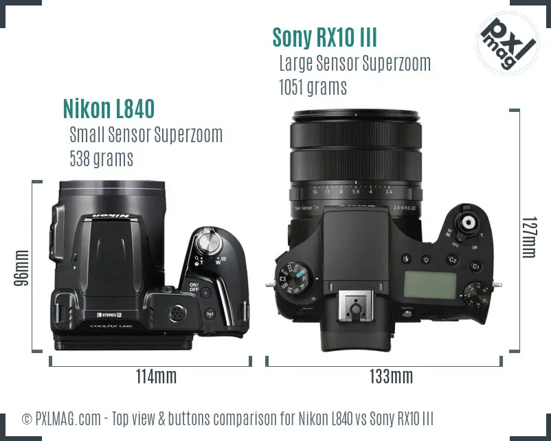 Nikon L840 vs Sony RX10 III top view buttons comparison