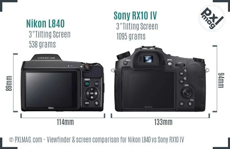 Nikon L840 vs Sony RX10 IV Screen and Viewfinder comparison