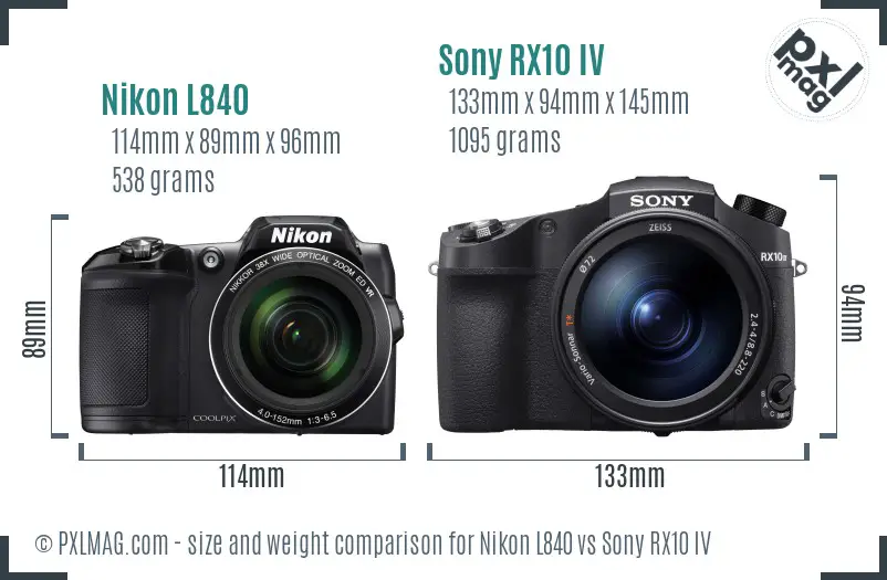 Nikon L840 vs Sony RX10 IV size comparison