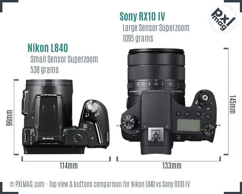 Nikon L840 vs Sony RX10 IV top view buttons comparison