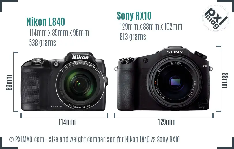 Nikon L840 vs Sony RX10 size comparison