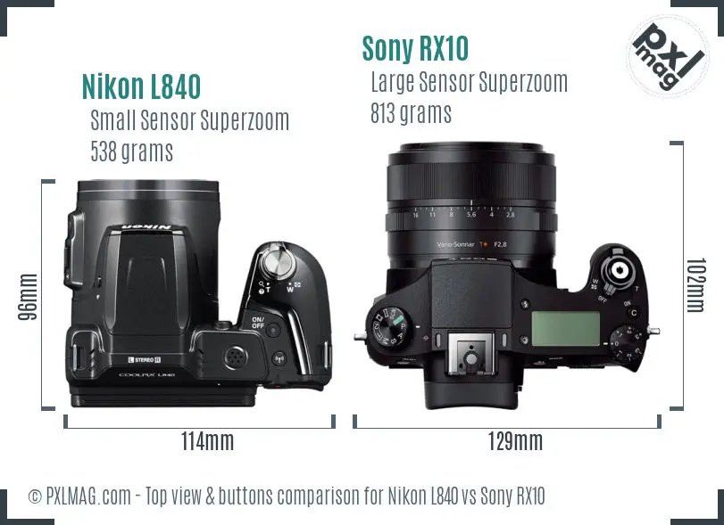 Nikon L840 vs Sony RX10 top view buttons comparison