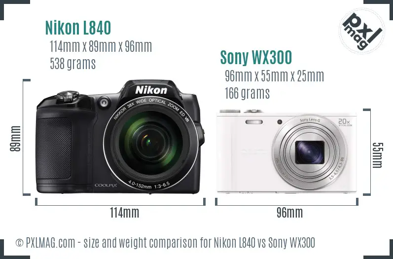 Nikon L840 vs Sony WX300 size comparison