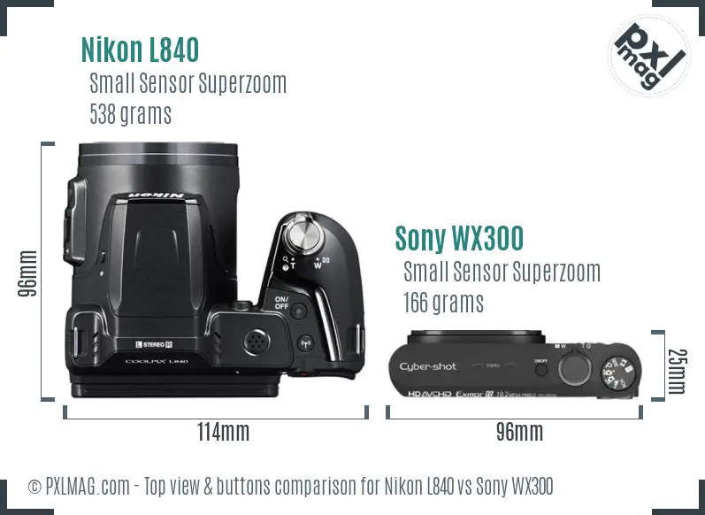 Nikon L840 vs Sony WX300 top view buttons comparison