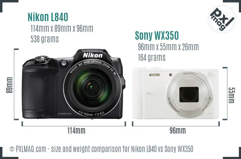 Nikon L840 vs Sony WX350 size comparison