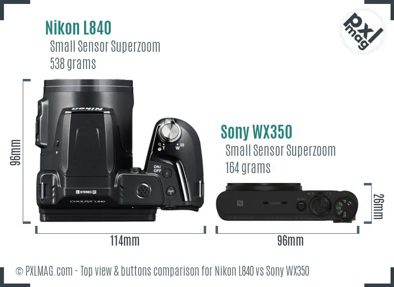 Nikon L840 vs Sony WX350 top view buttons comparison