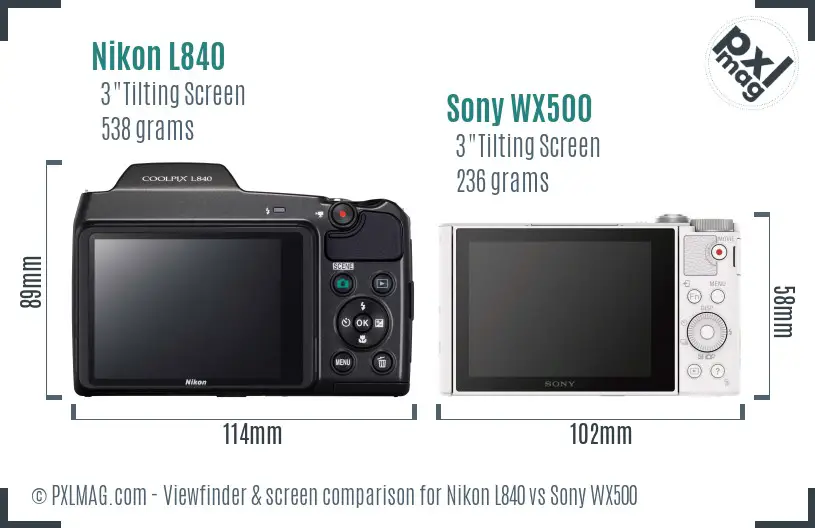 Nikon L840 vs Sony WX500 Screen and Viewfinder comparison