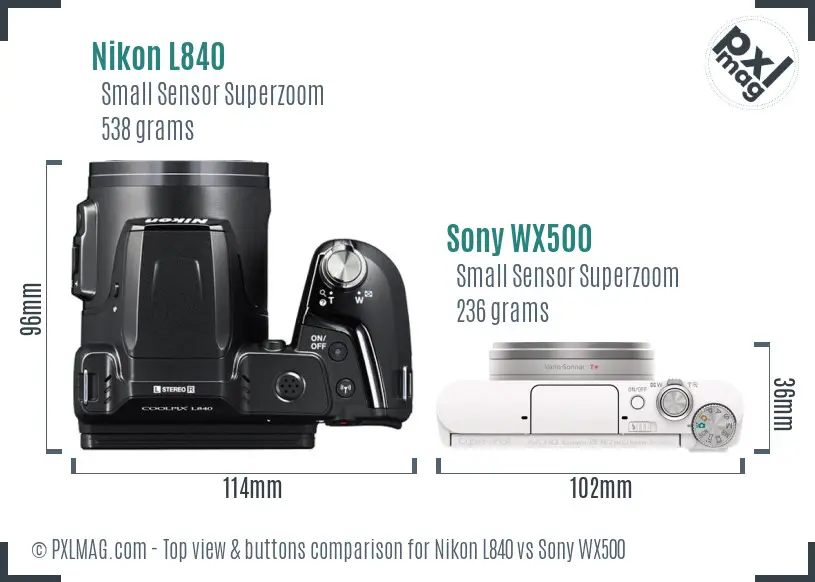 Nikon L840 vs Sony WX500 top view buttons comparison