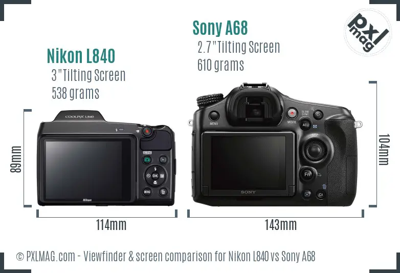Nikon L840 vs Sony A68 Screen and Viewfinder comparison