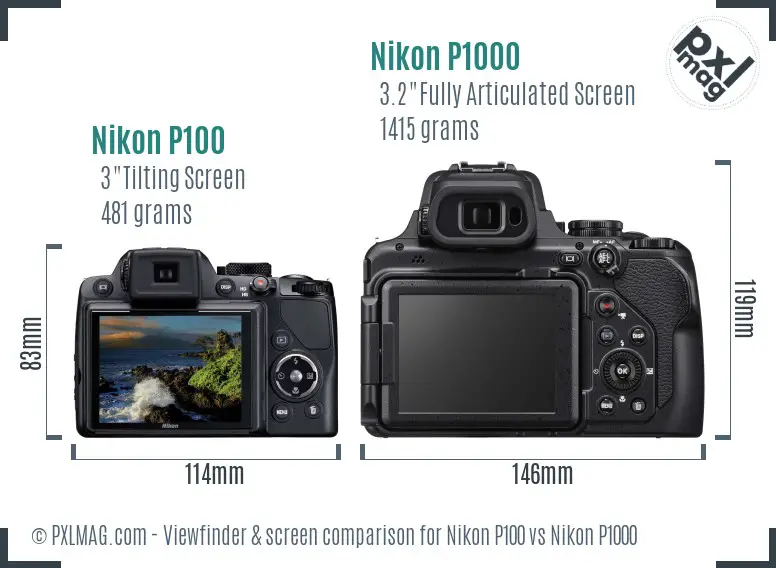 Nikon P100 vs Nikon P1000 Screen and Viewfinder comparison