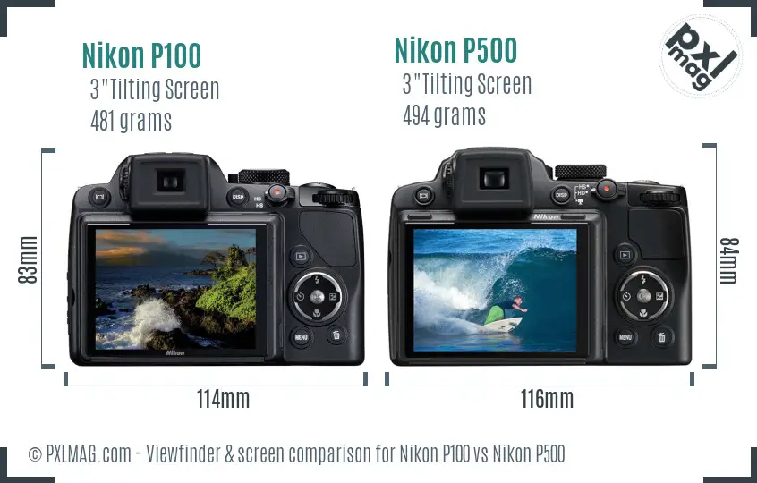 Nikon P100 vs Nikon P500 Screen and Viewfinder comparison