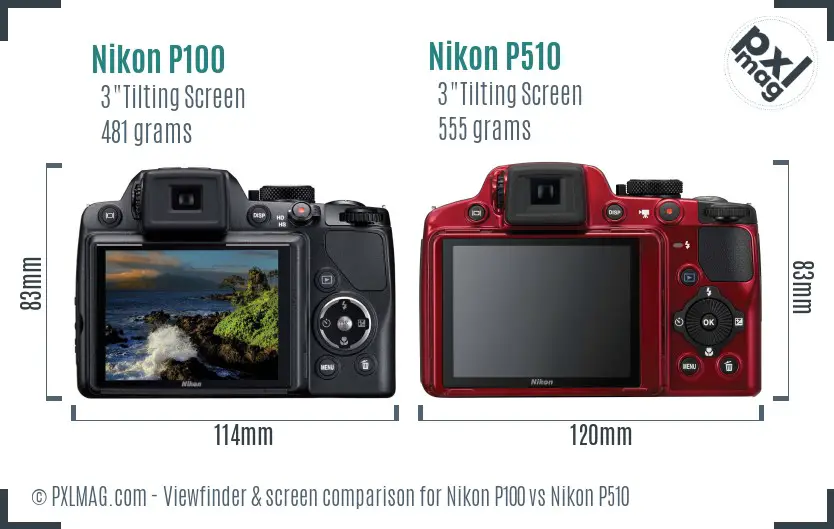 Nikon P100 vs Nikon P510 Screen and Viewfinder comparison