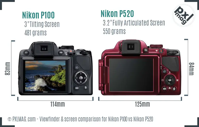 Nikon P100 vs Nikon P520 Screen and Viewfinder comparison