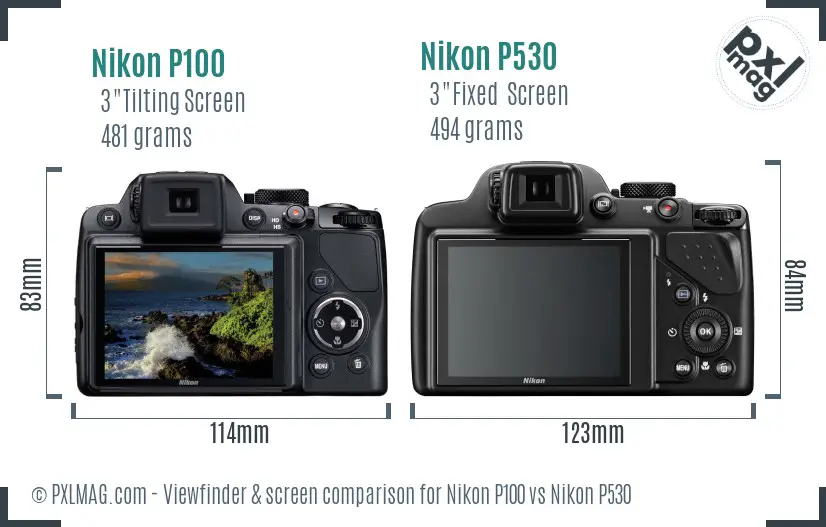 Nikon P100 vs Nikon P530 Screen and Viewfinder comparison