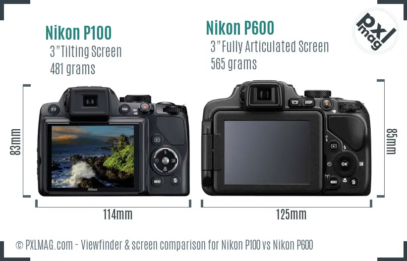 Nikon P100 vs Nikon P600 Screen and Viewfinder comparison