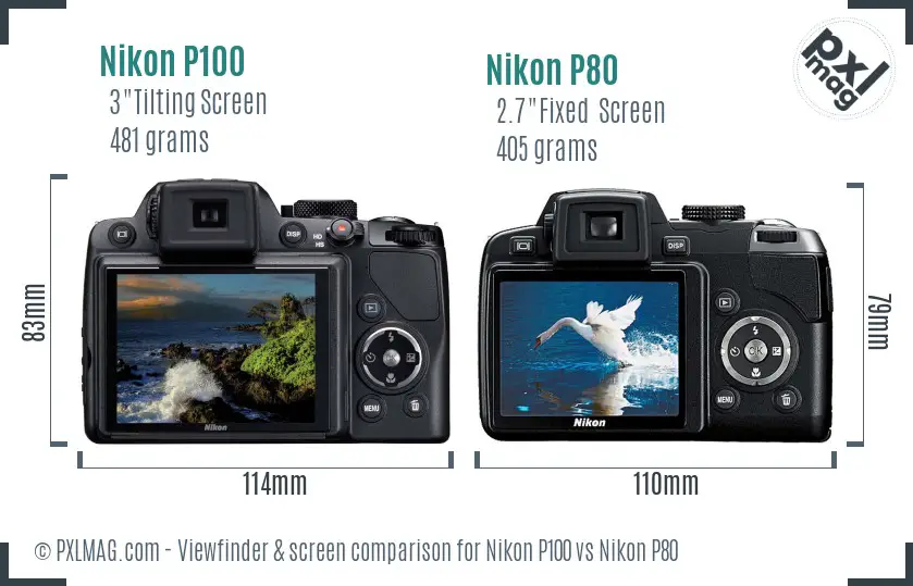 Nikon P100 vs Nikon P80 Screen and Viewfinder comparison
