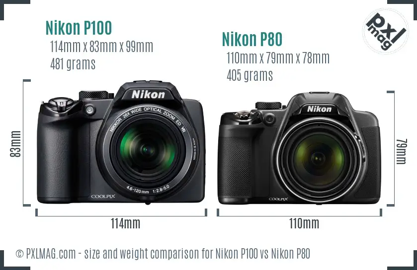 Nikon P100 vs Nikon P80 size comparison