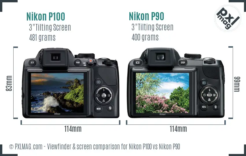 Nikon P100 vs Nikon P90 Screen and Viewfinder comparison
