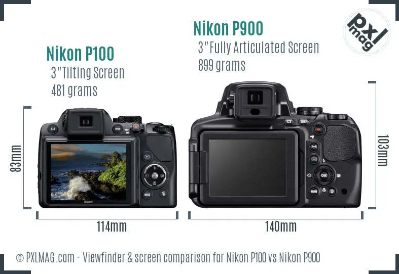 Nikon P100 vs Nikon P900 Screen and Viewfinder comparison