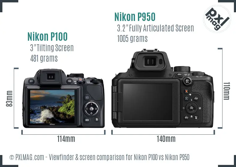 Nikon P100 vs Nikon P950 Screen and Viewfinder comparison