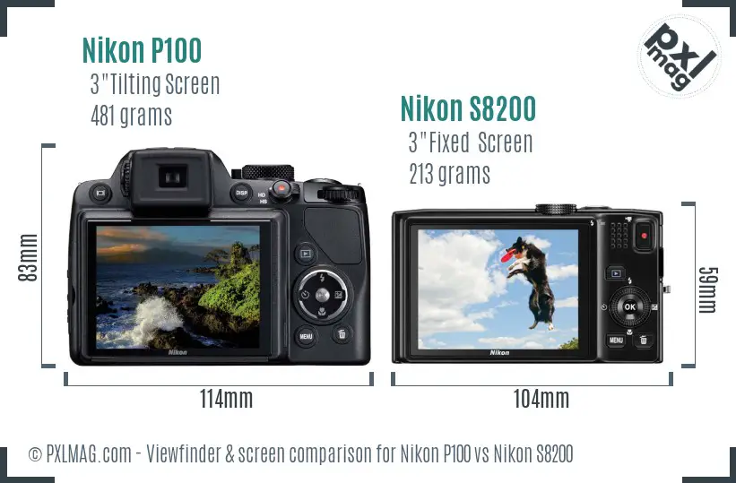 Nikon P100 vs Nikon S8200 Screen and Viewfinder comparison Nikon P100 vs Nikon S8200 Screen and Viewfinder comparison