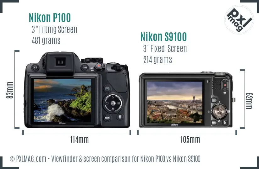Nikon P100 vs Nikon S9100 Screen and Viewfinder comparison