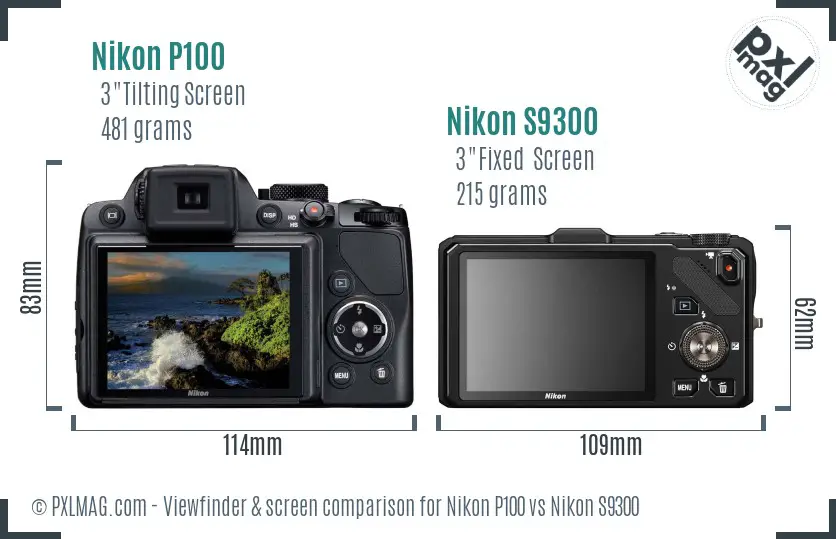 Nikon P100 vs Nikon S9300 Screen and Viewfinder comparison