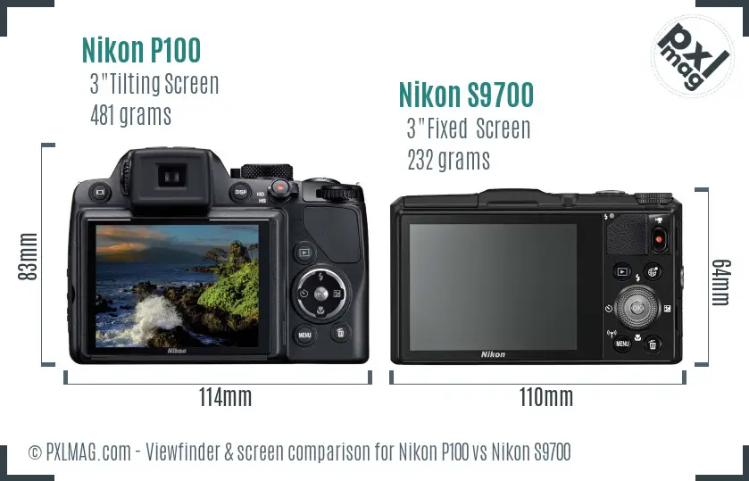 Nikon P100 vs Nikon S9700 Screen and Viewfinder comparison