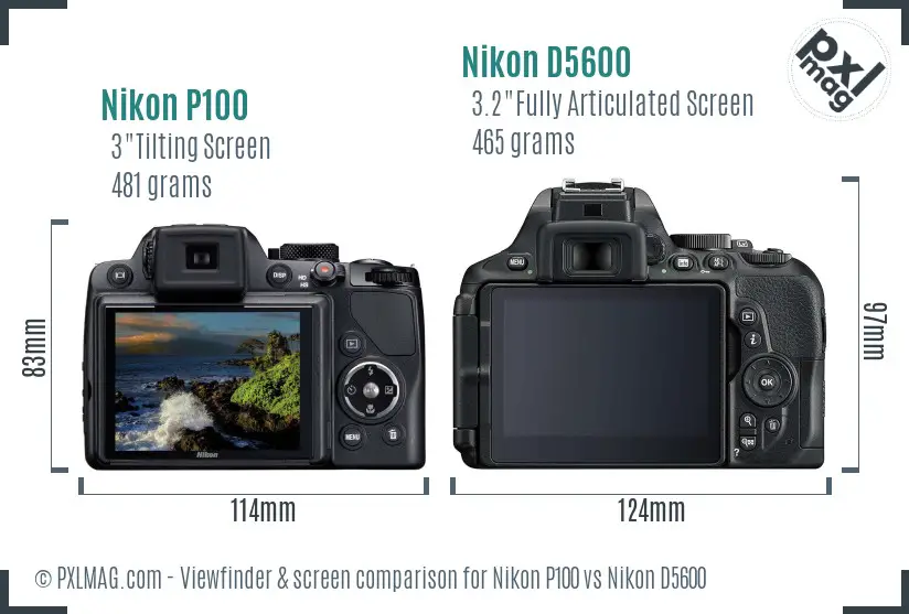 Nikon P100 vs Nikon D5600 Screen and Viewfinder comparison