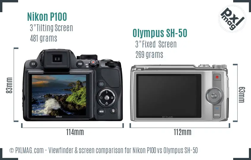 Nikon P100 vs Olympus SH-50 Screen and Viewfinder comparison