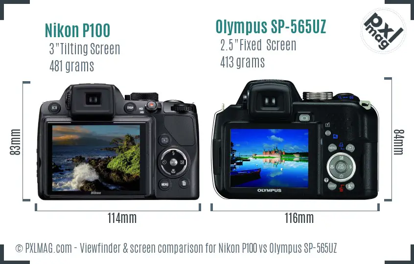 Nikon P100 vs Olympus SP-565UZ Screen and Viewfinder comparison