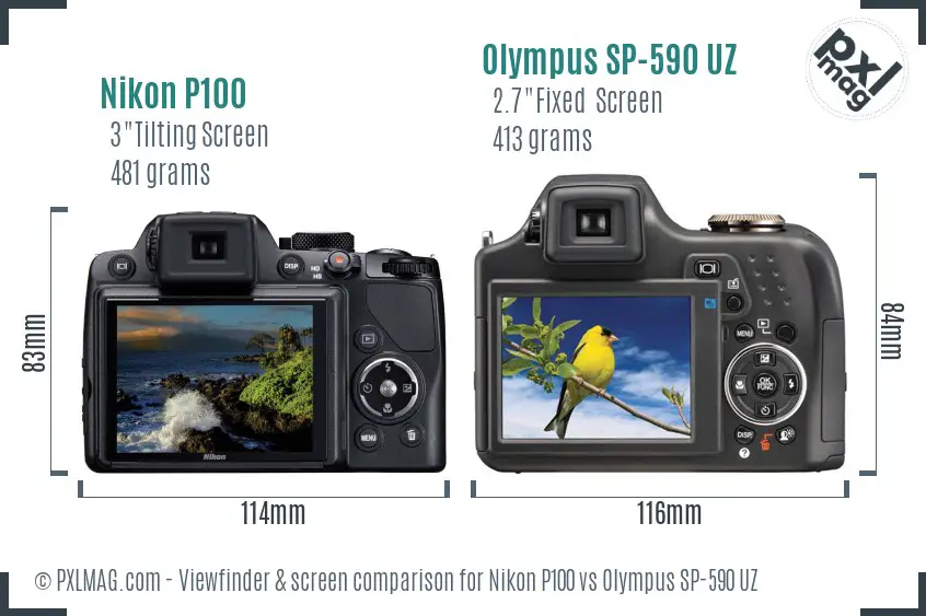 Nikon P100 vs Olympus SP-590 UZ Screen and Viewfinder comparison Nikon P100 vs Olympus SP-590 UZ Screen and Viewfinder comparison