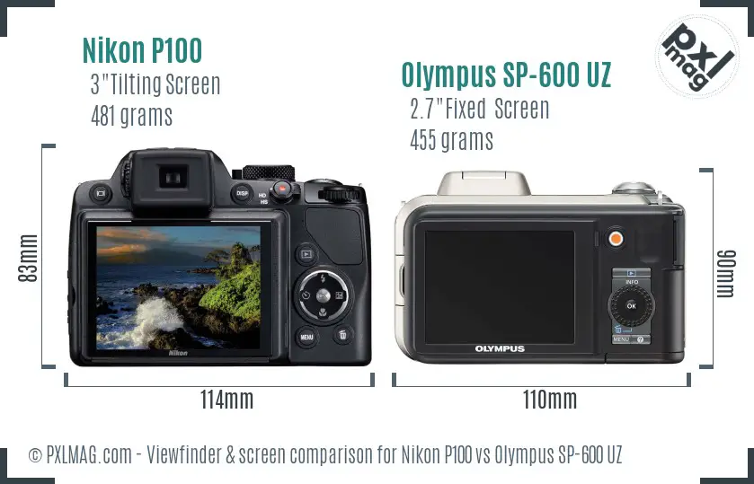 Nikon P100 vs Olympus SP-600 UZ Screen and Viewfinder comparison
