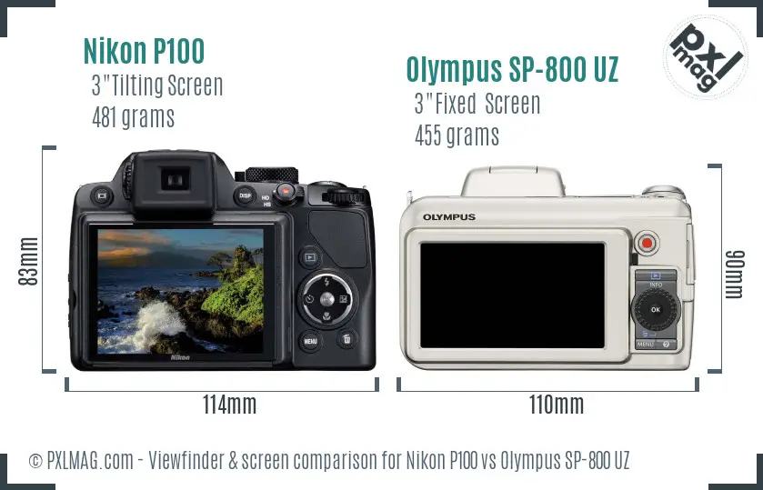 Nikon P100 vs Olympus SP-800 UZ Screen and Viewfinder comparison