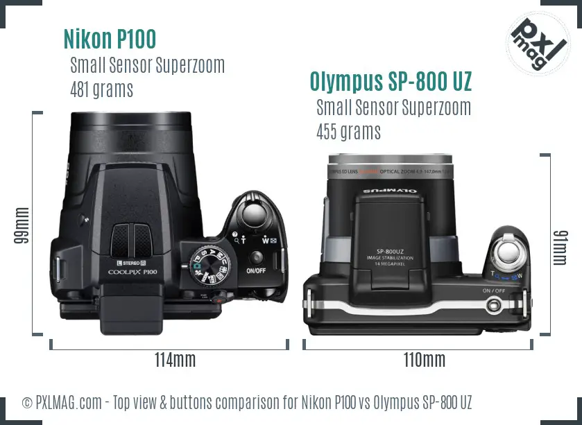 Nikon P100 vs Olympus SP-800 UZ top view buttons comparison