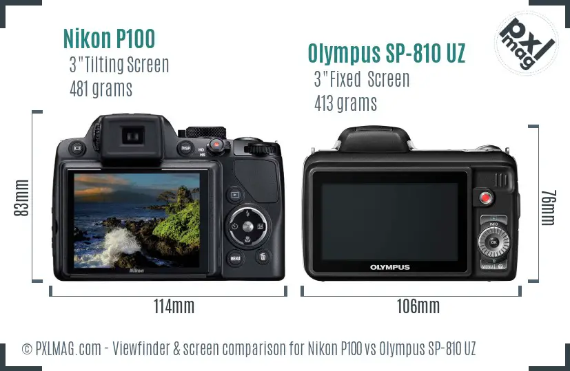 Nikon P100 vs Olympus SP-810 UZ Screen and Viewfinder comparison
