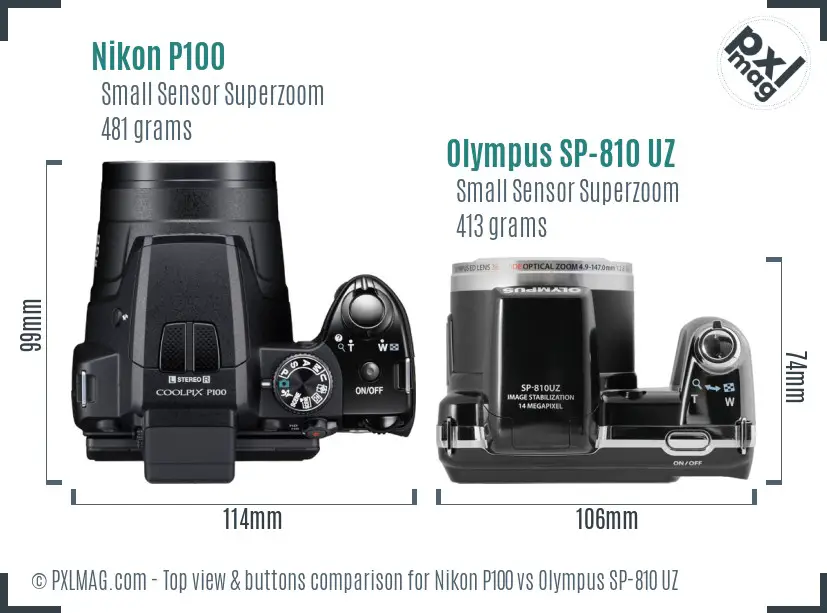 Nikon P100 vs Olympus SP-810 UZ top view buttons comparison