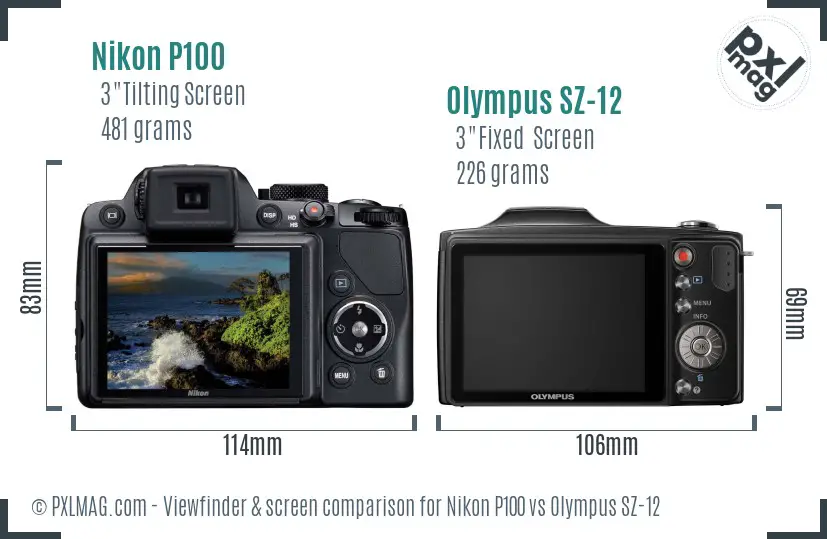 Nikon P100 vs Olympus SZ-12 Screen and Viewfinder comparison