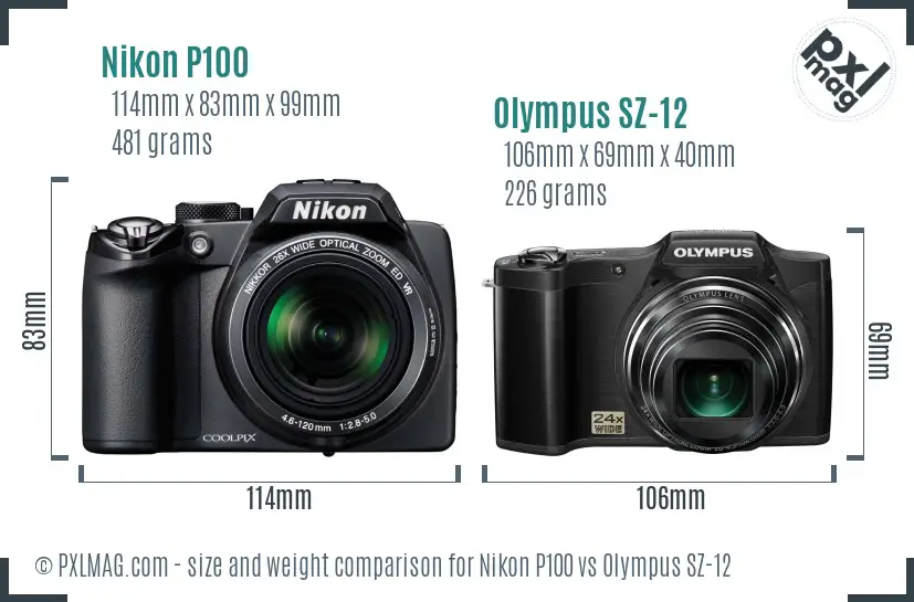 Nikon P100 vs Olympus SZ-12 size comparison