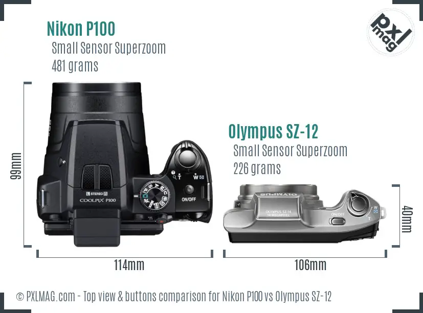 Nikon P100 vs Olympus SZ-12 top view buttons comparison