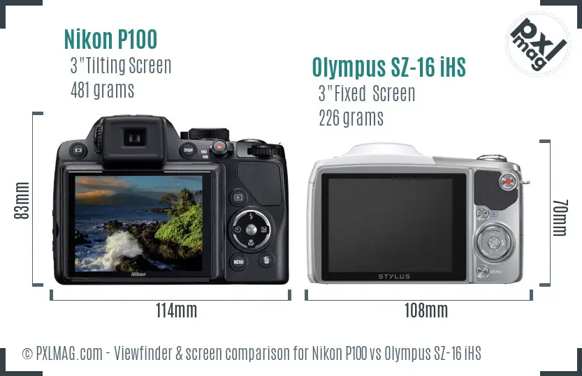 Nikon P100 vs Olympus SZ-16 iHS Screen and Viewfinder comparison