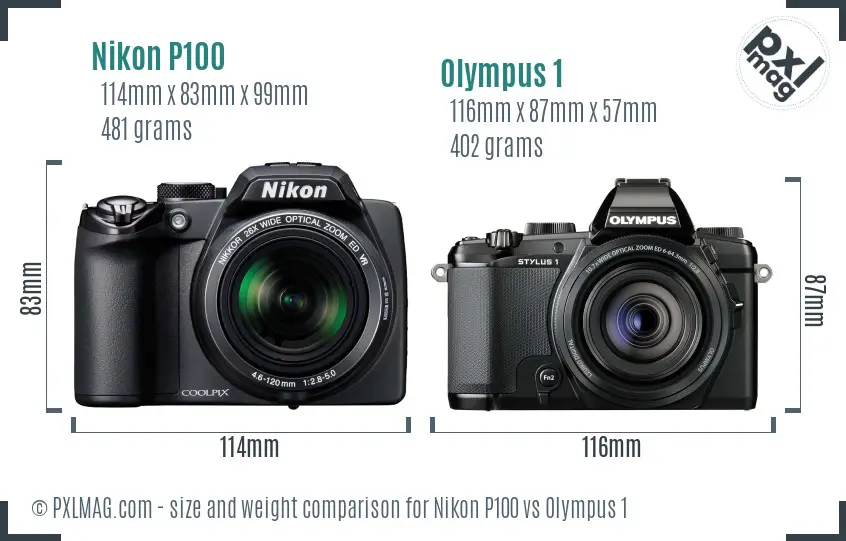 Nikon P100 vs Olympus 1 size comparison Nikon P100 vs Olympus 1 size comparison