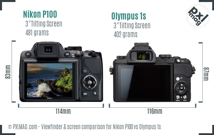 Nikon P100 vs Olympus 1s Screen and Viewfinder comparison