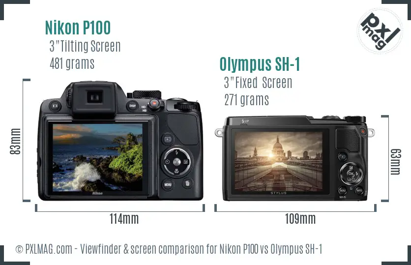 Nikon P100 vs Olympus SH-1 Screen and Viewfinder comparison